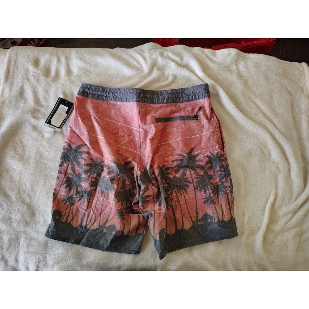 Roundtree & Yorke Mens 32 Board Shorts Orange Palm Tree‎ Tropical Swim Trunks